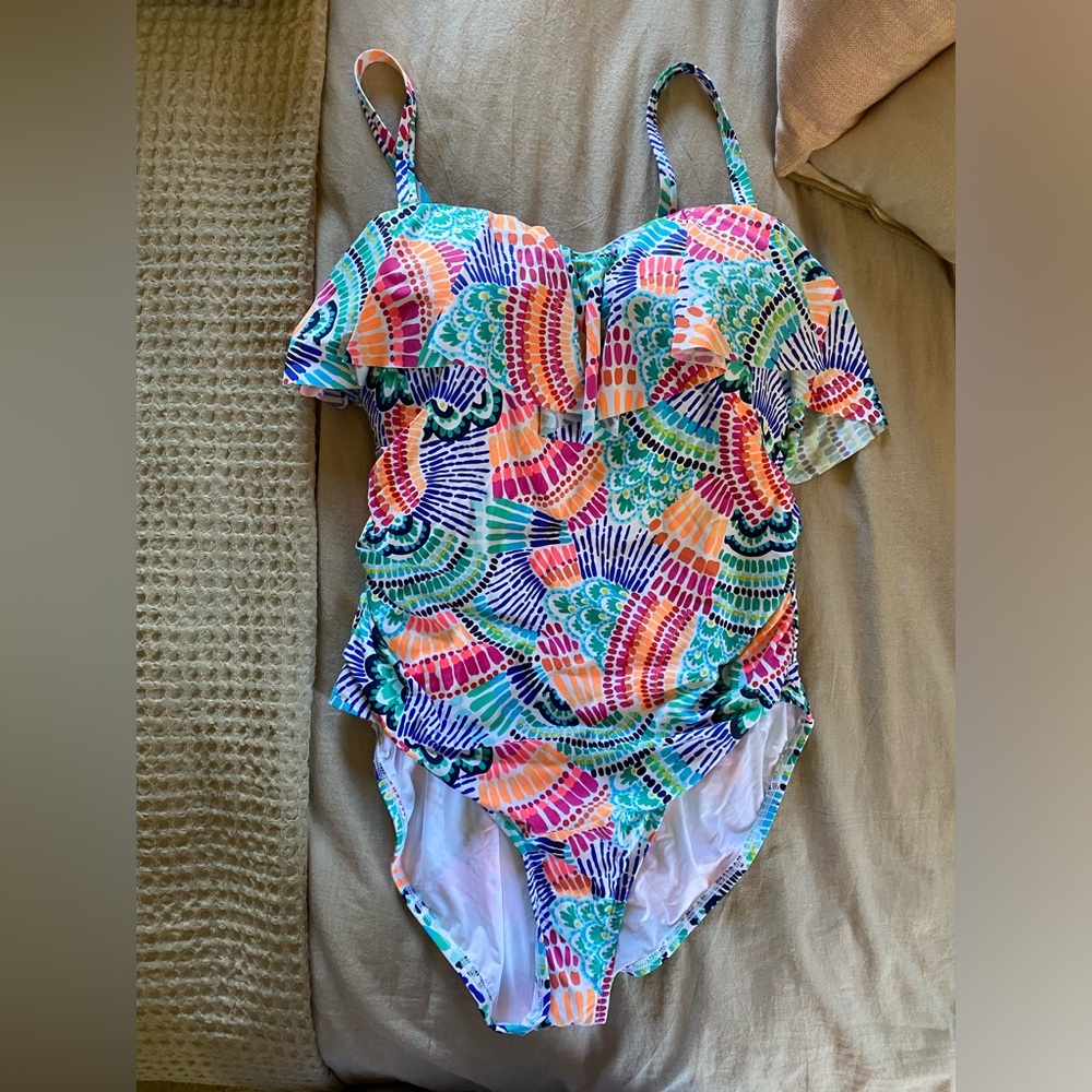 NWT La Blanca Ruffle Bandeau one piece size 16